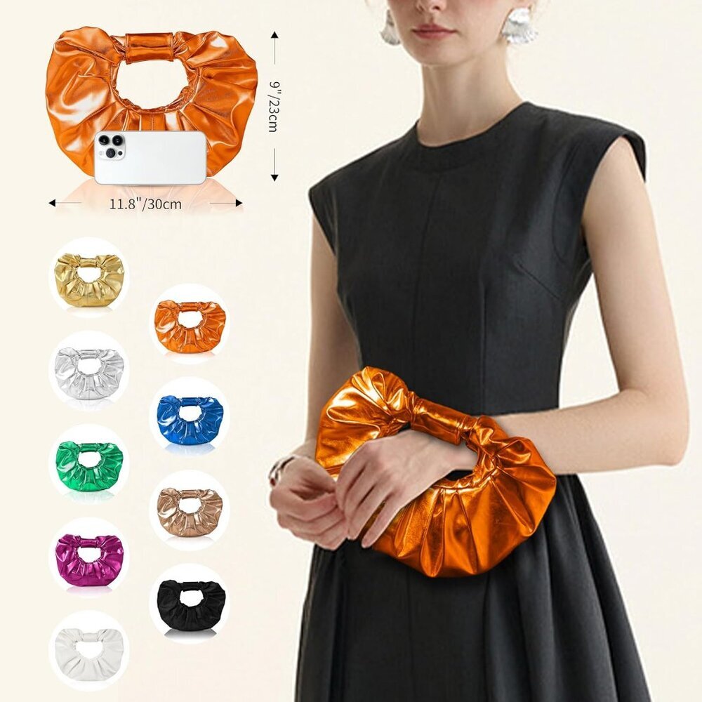 Women's Orange Polyurethane Buckle Stylish Designer Party Wedding Clutch - Picture 4 of 7